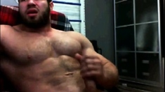 Hairy Muscle Hunk Cums