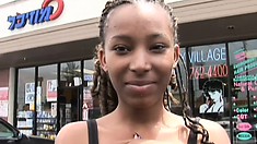 Dazzling ebony girl gets picked up on the street and fucked hard by a black stud
