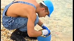 Ripped construction workers show off their hard muscles and cocks