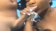 black woman sucking 2 cocks underwater