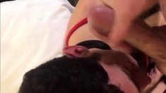 Twink cumslut gets fed the load from daddy's cock