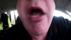 Old men swallows straight cum in car
