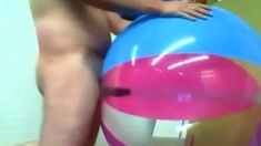 Big inflatable beach ball fuck cum inside